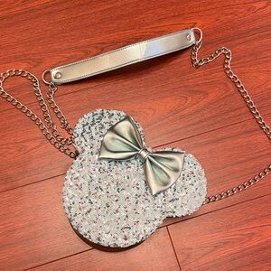 Disney Parks Loungefly Light Blue & Silver Sequin Mouse-Shaped Crossbody Bag